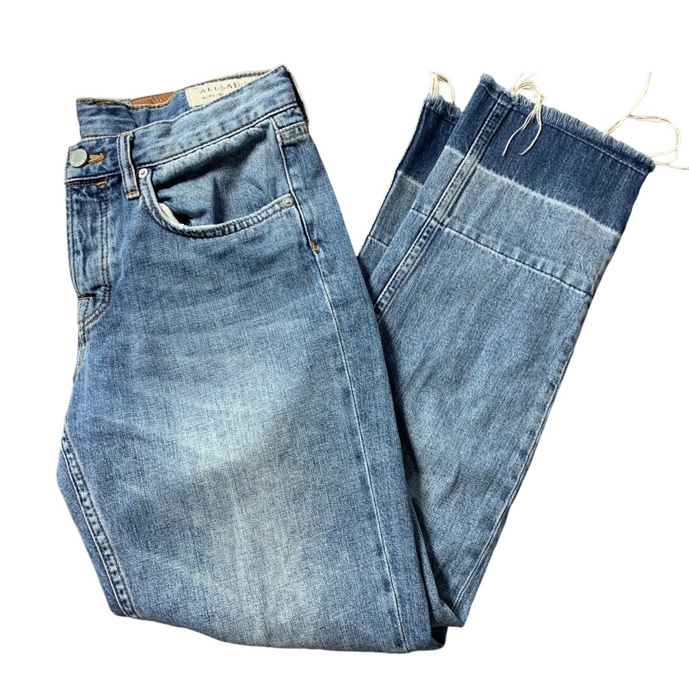 All Saints Frayed Raw Hem Denim Boyfriend Jeans Boys Jean Unpicked Size 26